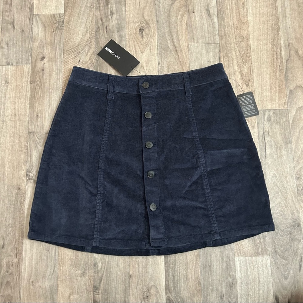 Fashion Nova Blue Corduroy Mini Skirt Buttons Size 7